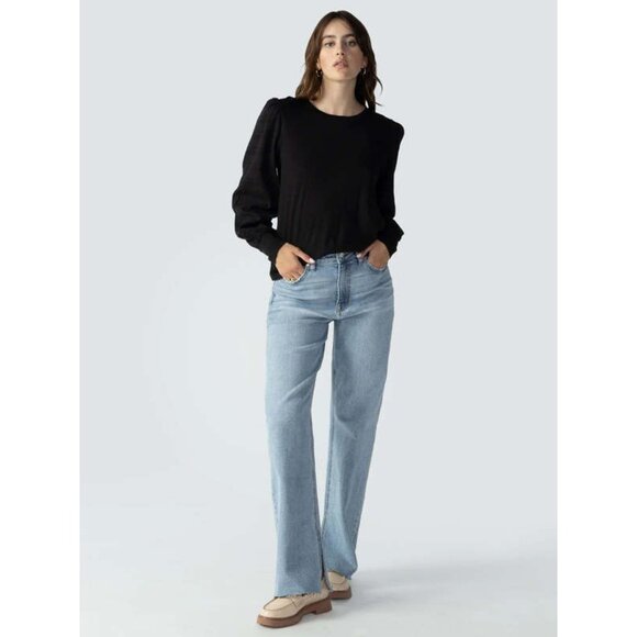 SANCTUARY Wonderland Mix Media Top Sz S Black Peasant Sleeve Cotton Rayon Blend - Picture 7 of 7